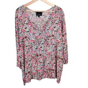 Cynthia Rowley Pleated Floral Print Blouse, 2X
